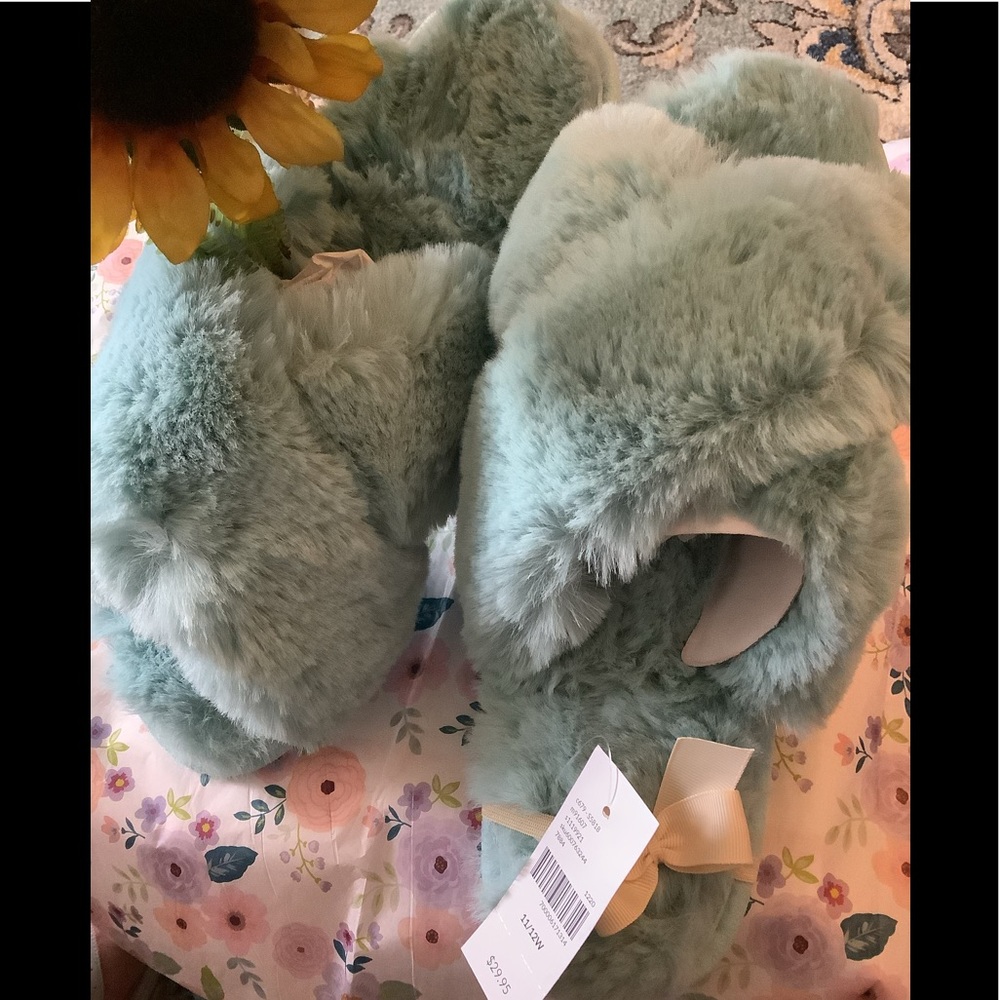 LOWEST🌺 NWT LANE BRYANT Sz11/12 WIDE WIDTH AQUA BLUE SLIPPERS - Picture 2 of 12